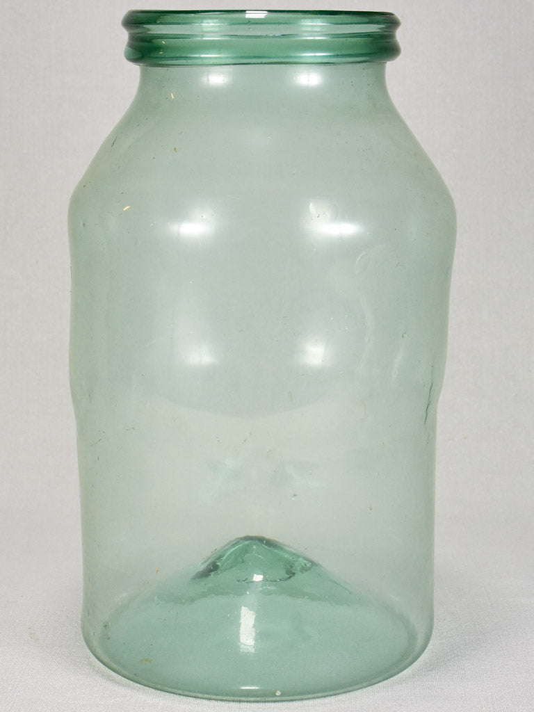 Early 19th-century blown glass preserving jar - blue-green 14½"