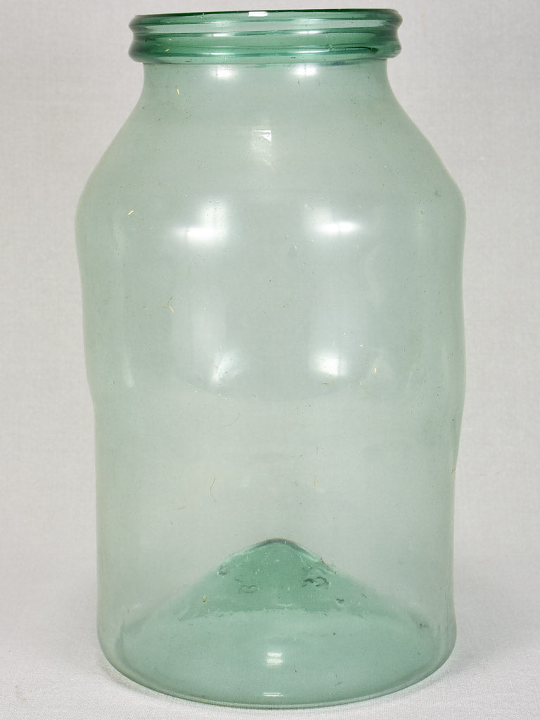 Early 19th-century blown glass preserving jar - blue-green 14½"