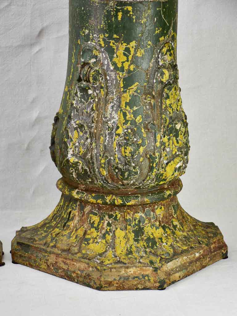 Pair of 19th Century French cast iron columns with green patina 23¾"