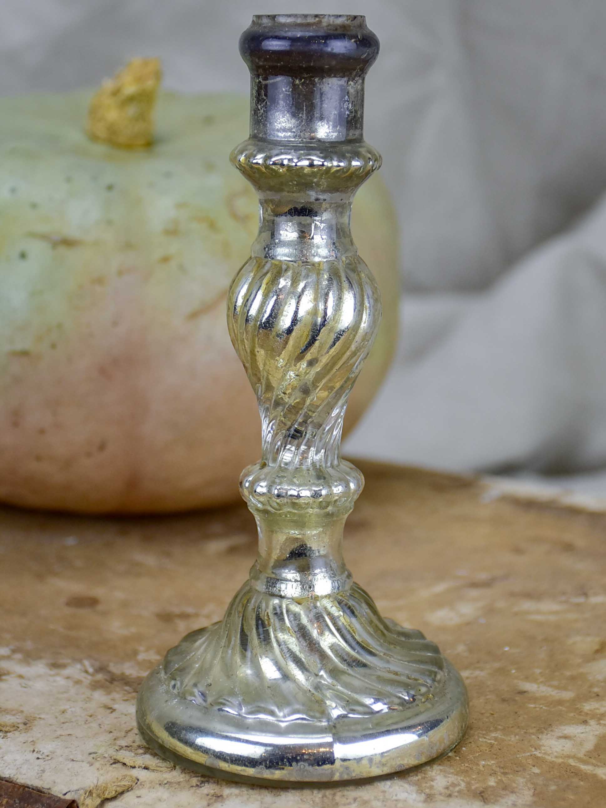 Petite 19th Century French mercury glass candlestick