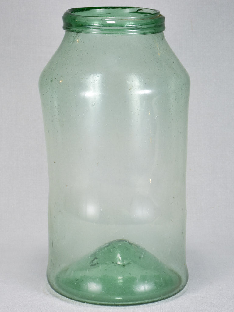 Early 19th-century blown glass preserving jar - green with pointed shoulders 16½"