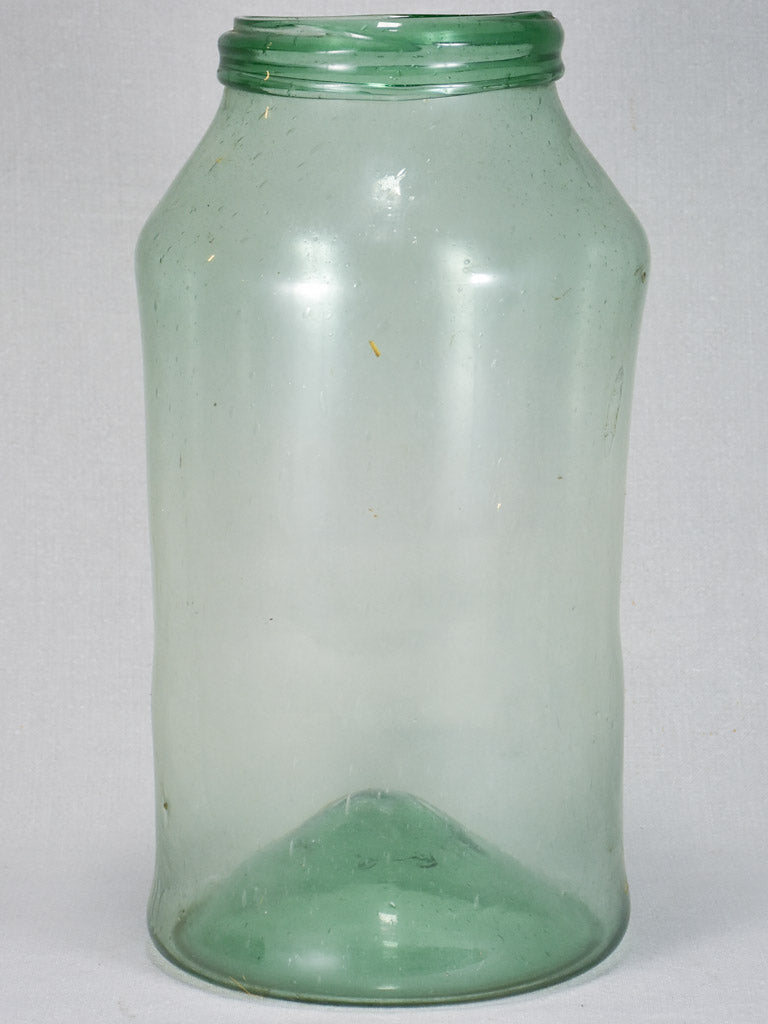 Early 19th-century blown glass preserving jar - green with pointed shoulders 16½"
