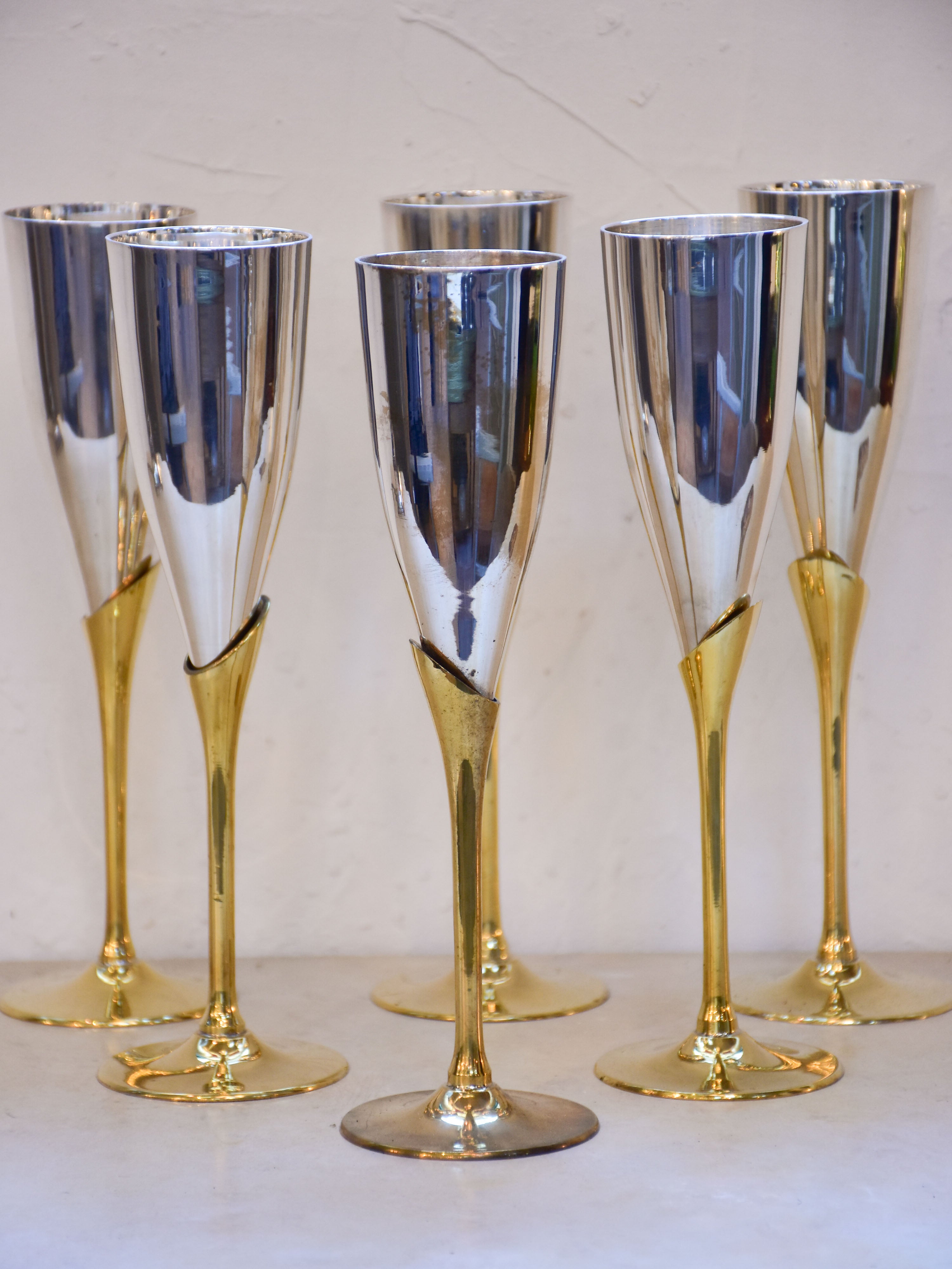 Six vintage French champagne glasses