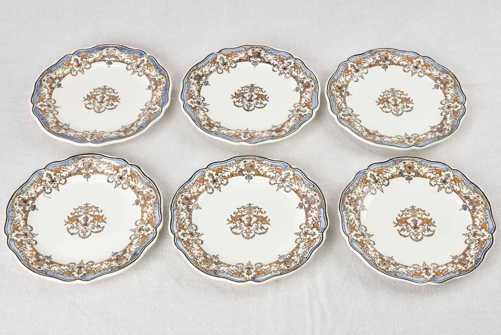 Set of 6 antique Gien dessert plates 8¾"