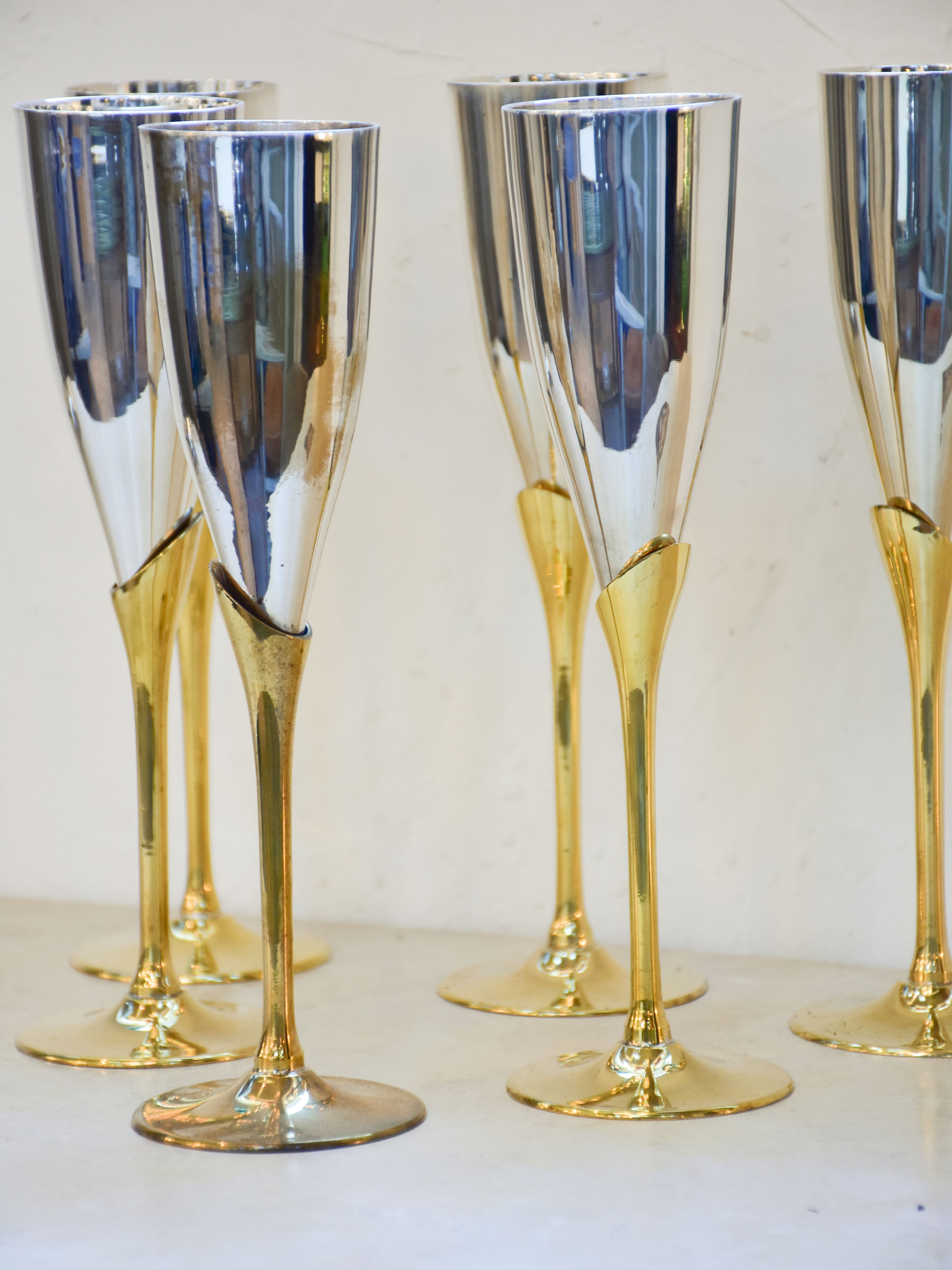 Six vintage French champagne glasses