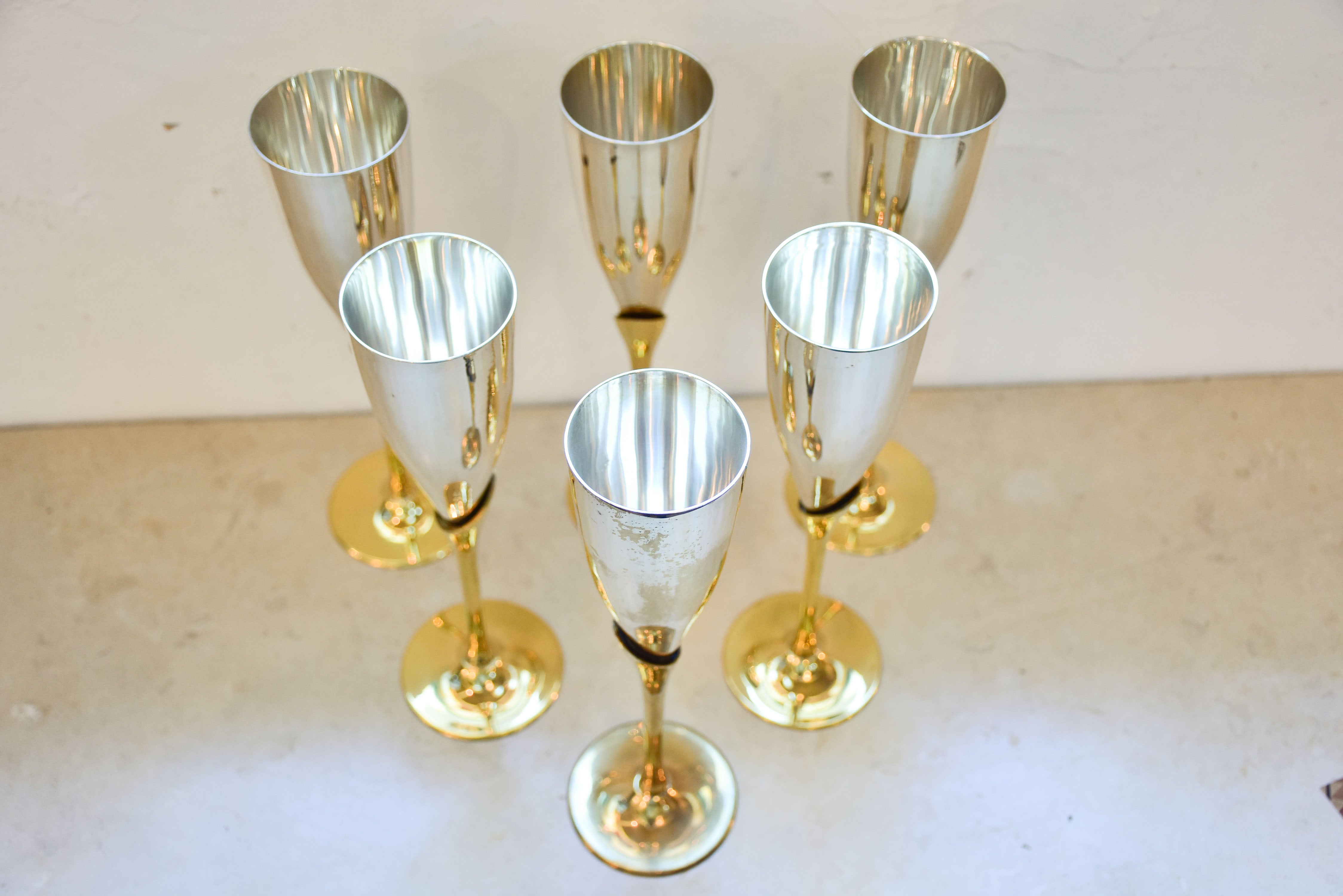 Six vintage French champagne glasses
