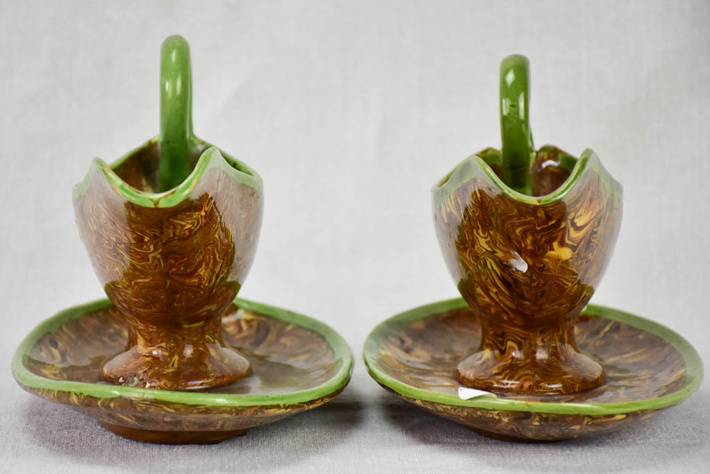Pair of early twentieth century sauce boats - green and nougatine - Aptware