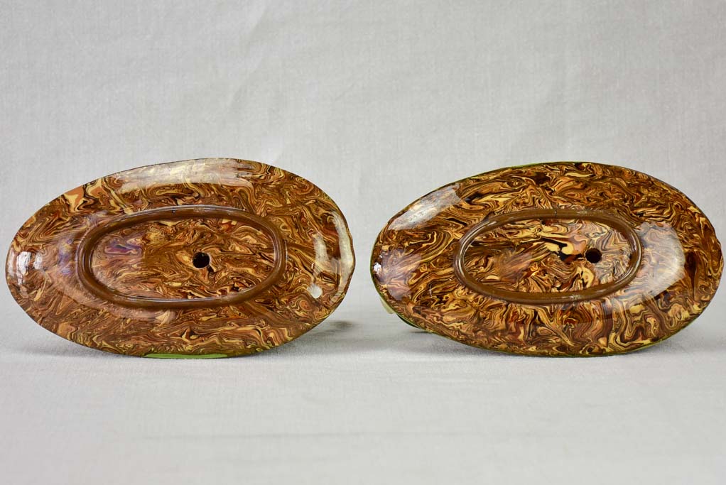 Pair of early twentieth century sauce boats - green and nougatine - Aptware