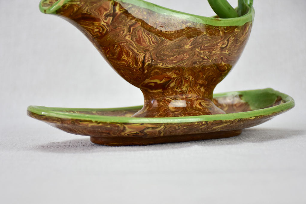 Pair of early twentieth century sauce boats - green and nougatine - Aptware