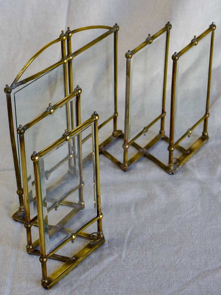 Rare Art Nouveau folding six photo frame - brass and glass