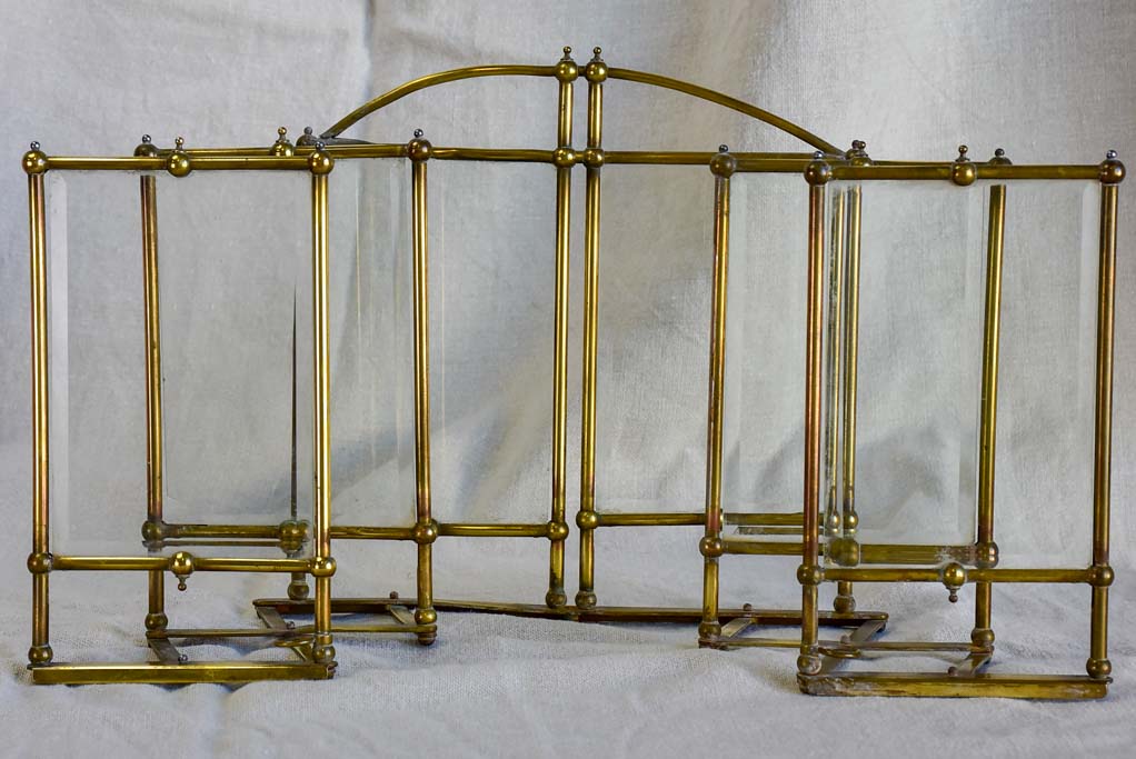 Rare Art Nouveau folding six photo frame - brass and glass