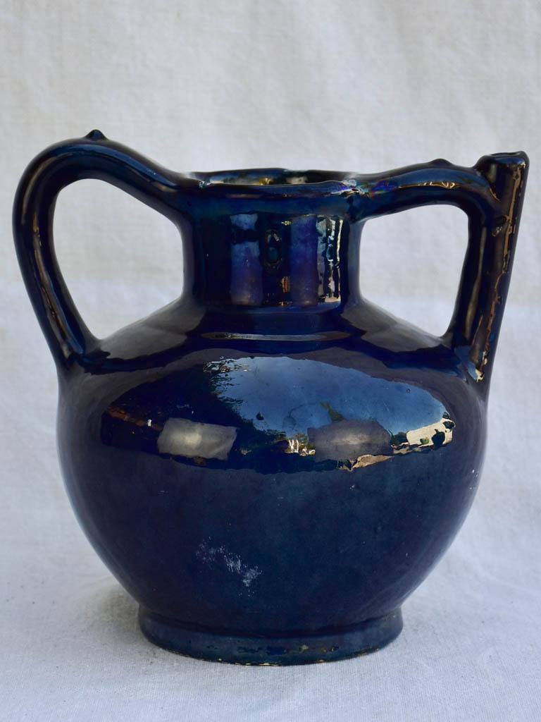 Very rare 19th century French water pitcher cruche orjol with blue glaze 9½"