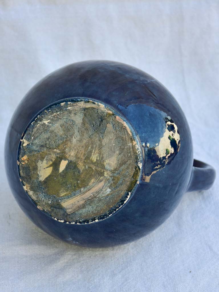 Very rare 19th century French water pitcher cruche orjol with blue glaze 9½"