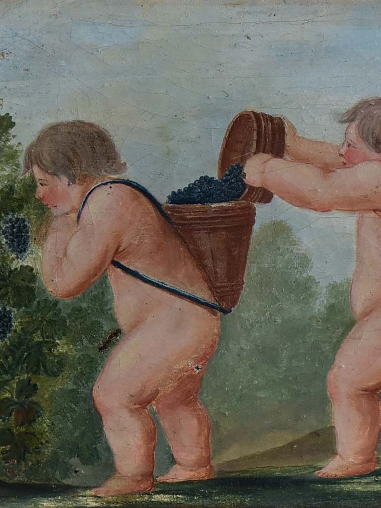 Late 18th / early 19th Century painting of putti harvesting grapes 28¼" x 13¾"