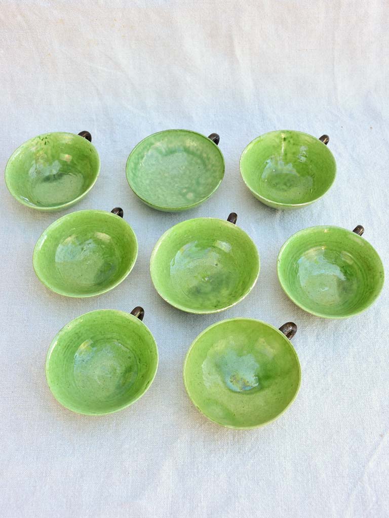 Tea service from Dieulefit with green glaze 8 cups 6 saucers teapot milk jug & sugar bowl