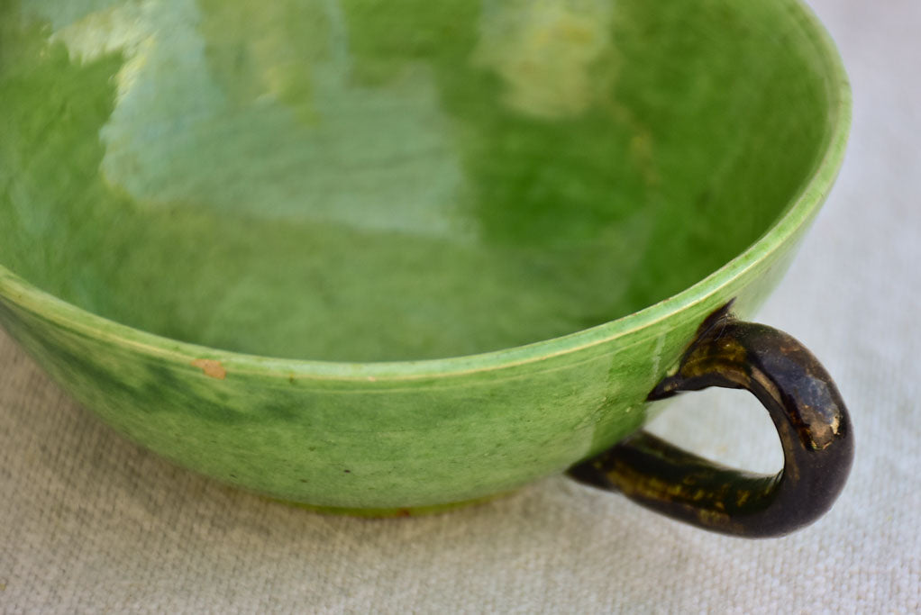 Tea service from Dieulefit with green glaze 8 cups 6 saucers teapot milk jug & sugar bowl
