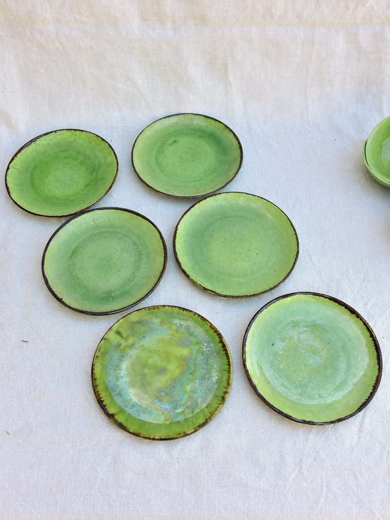 Tea service from Dieulefit with green glaze 8 cups 6 saucers teapot milk jug & sugar bowl
