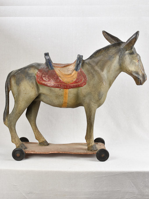 ANTIQUE FRENCH TOY DONKEY - PULL TOY 38¼"