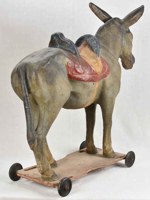 ANTIQUE FRENCH TOY DONKEY - PULL TOY 38¼"