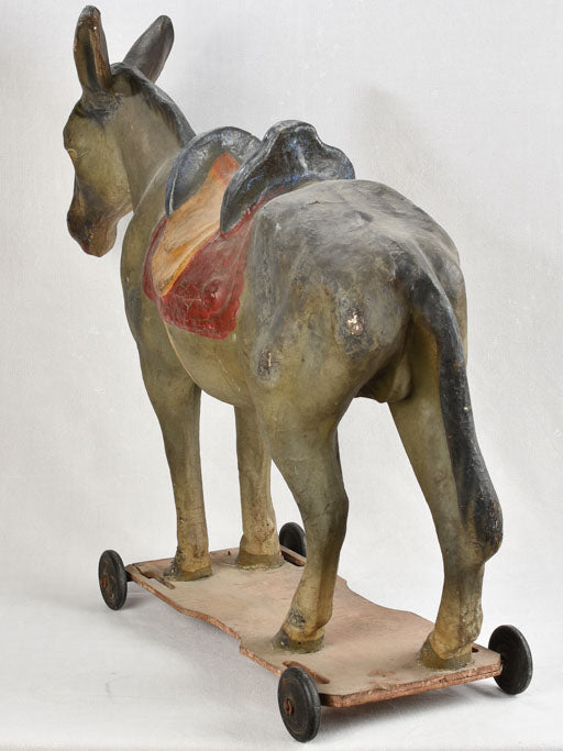 ANTIQUE FRENCH TOY DONKEY - PULL TOY 38¼"
