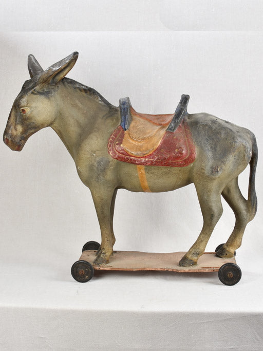 ANTIQUE FRENCH TOY DONKEY - PULL TOY 38¼"