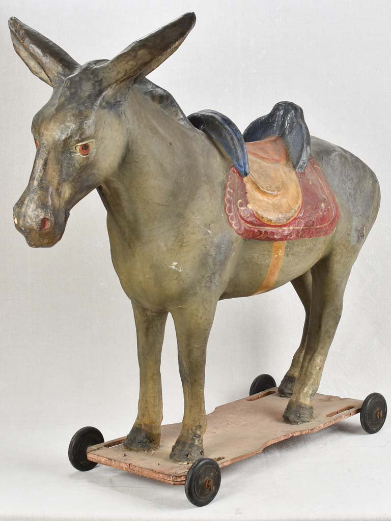 ANTIQUE FRENCH TOY DONKEY - PULL TOY 38¼"