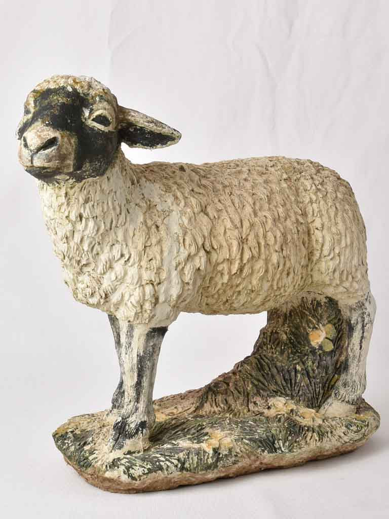 Vintage heavy cement garden lamb statue