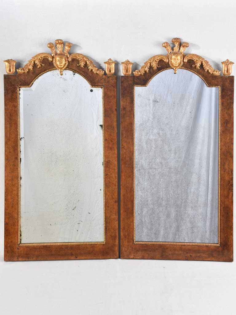 PAIR OF 19TH CENTURY ITALIAN GILT WOOD MIRRORS WITH MASQUERADE PEDIMENT 39½" x 19¾"