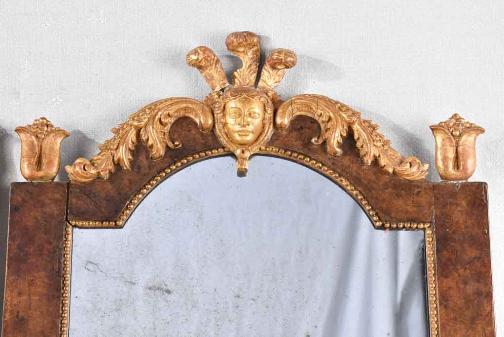 PAIR OF 19TH CENTURY ITALIAN GILT WOOD MIRRORS WITH MASQUERADE PEDIMENT 39½" x 19¾"