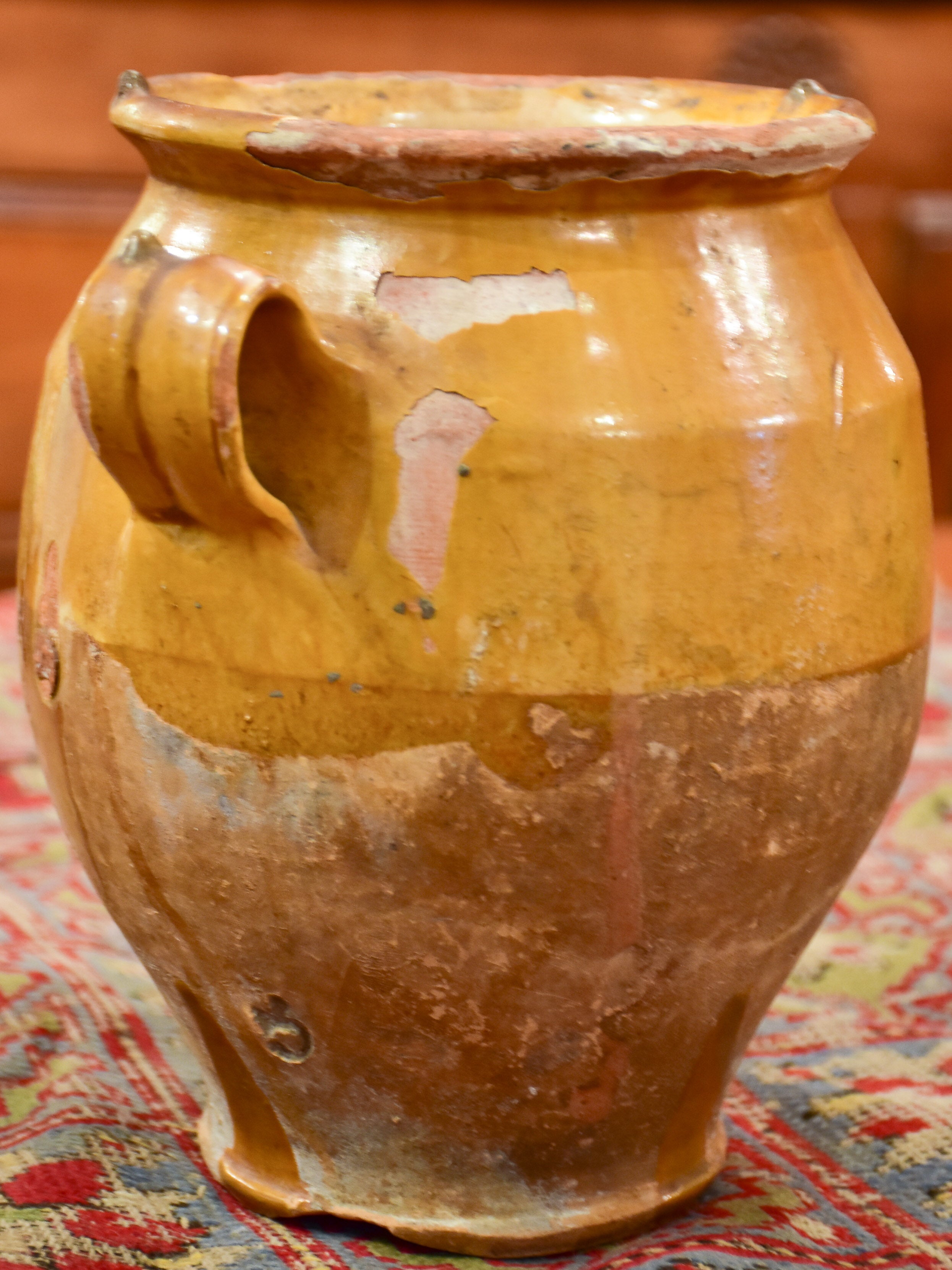 19th century French confit pot with orange glaze