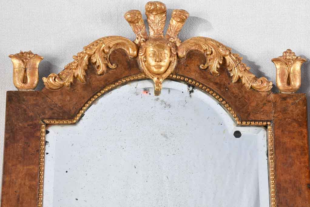 PAIR OF 19TH CENTURY ITALIAN GILT WOOD MIRRORS WITH MASQUERADE PEDIMENT 39½" x 19¾"