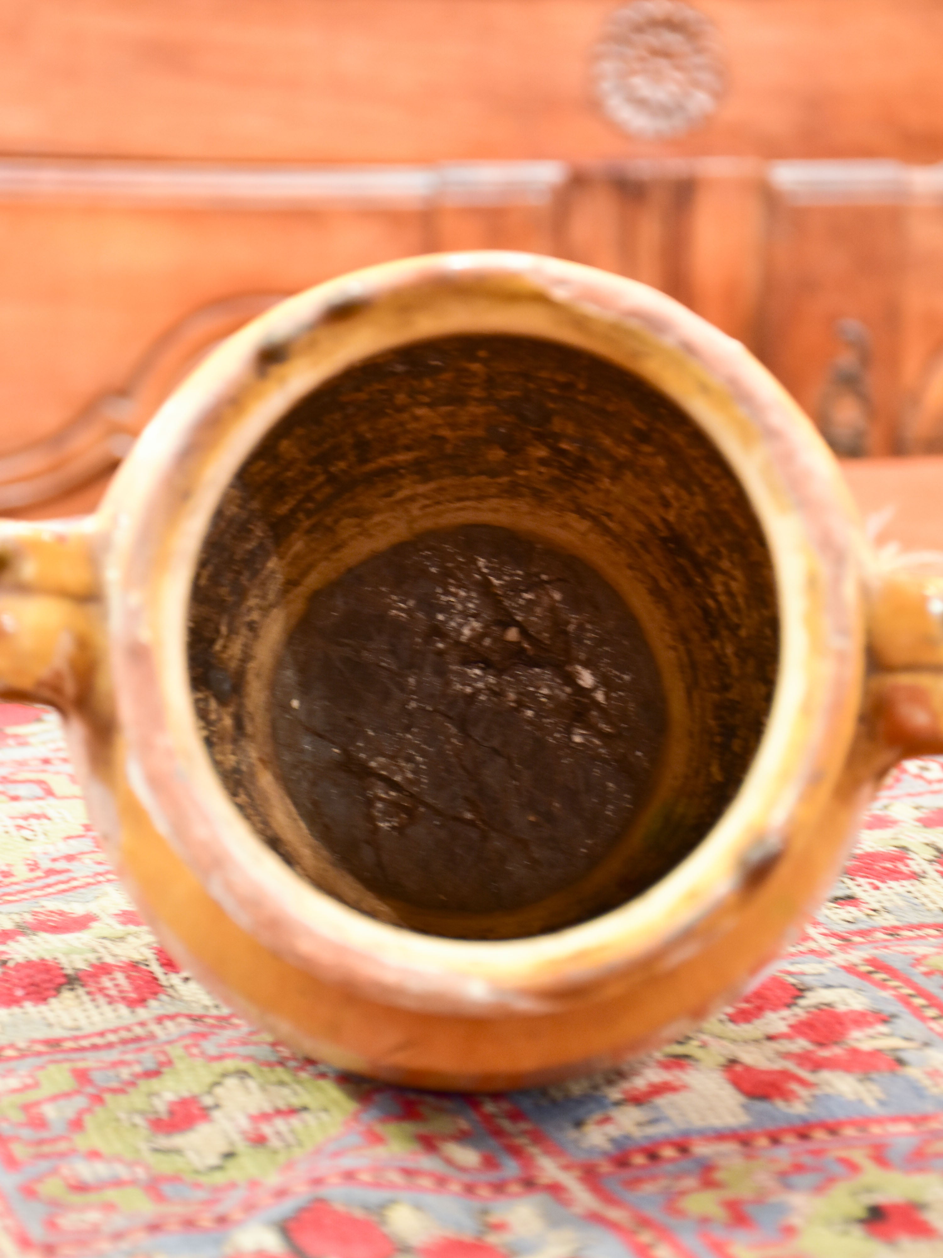 19th century French confit pot with orange glaze