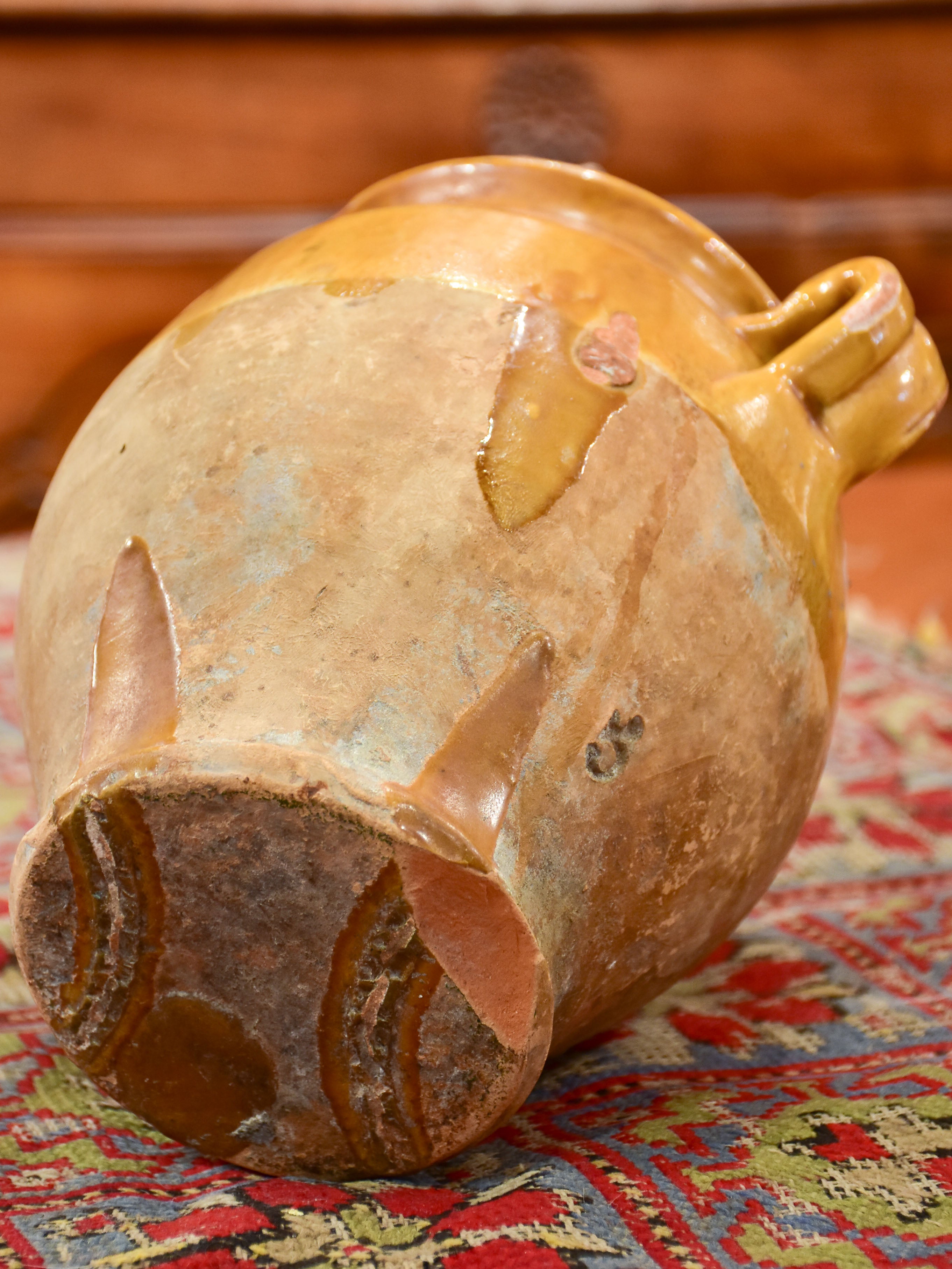 19th century French confit pot with orange glaze