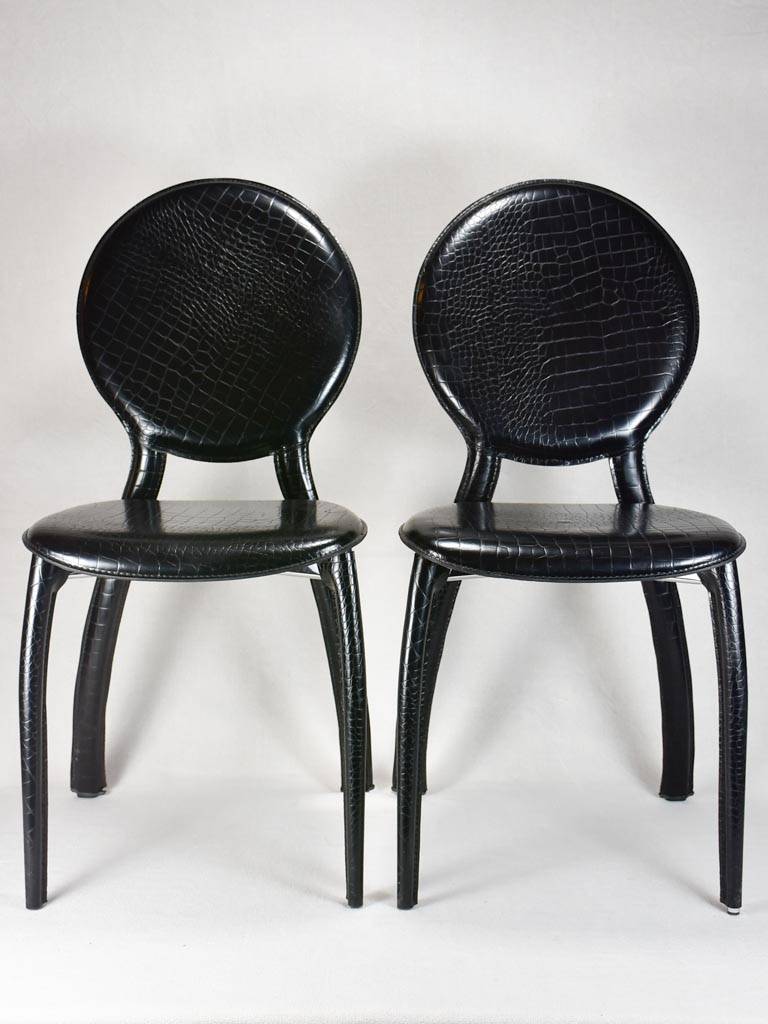 Vintage black leather chairs with crocodile pattern