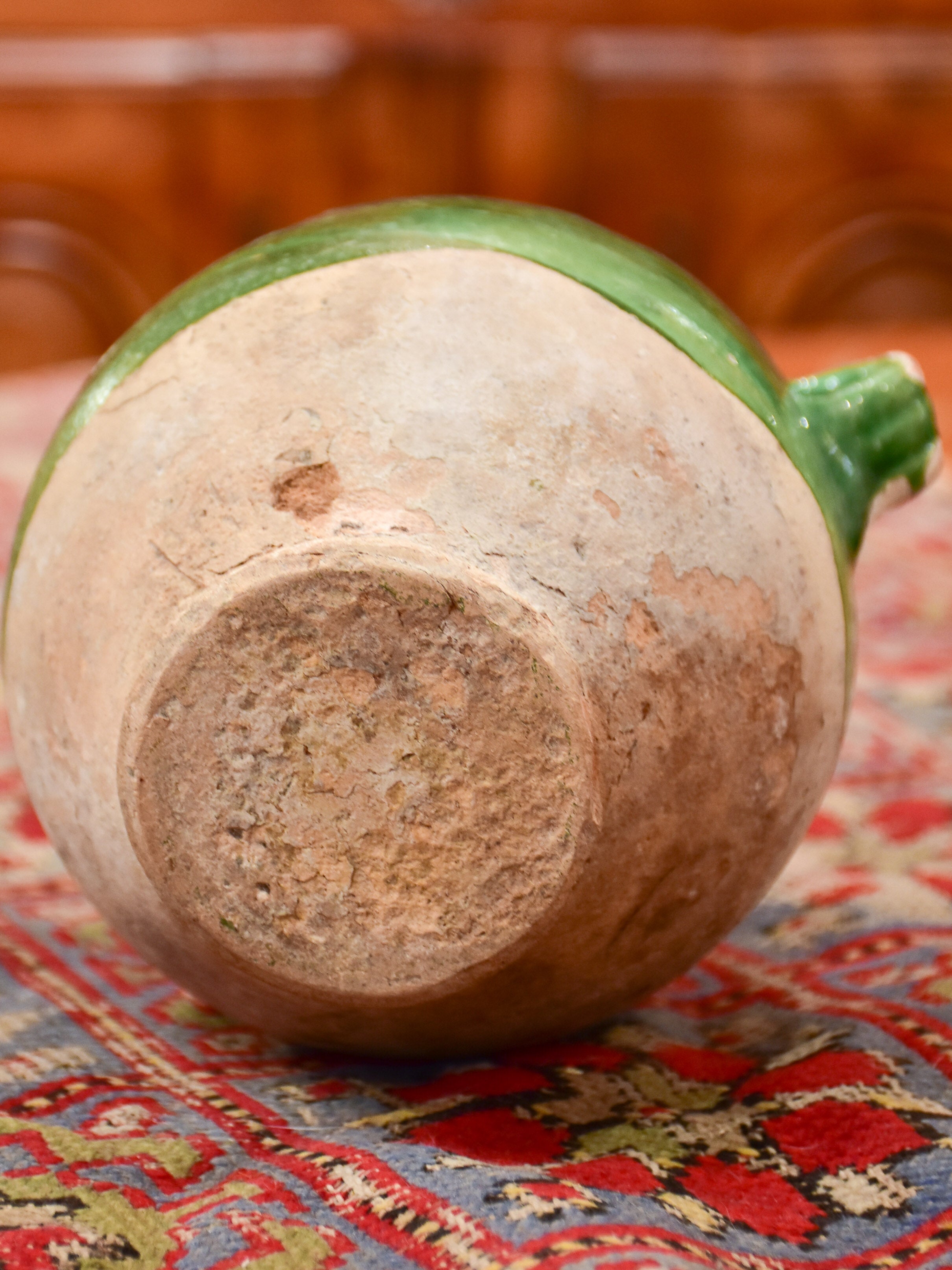 Petite antique French confit pot with green glaze