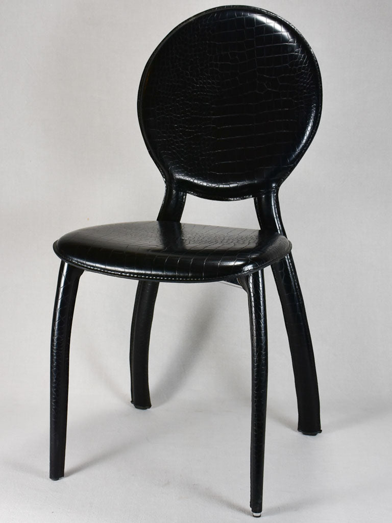 Vintage black leather chairs with crocodile pattern