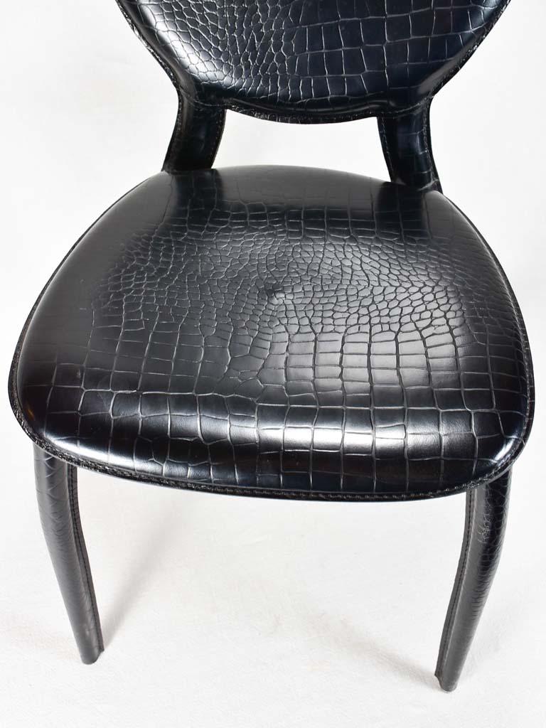 Vintage black leather chairs with crocodile pattern