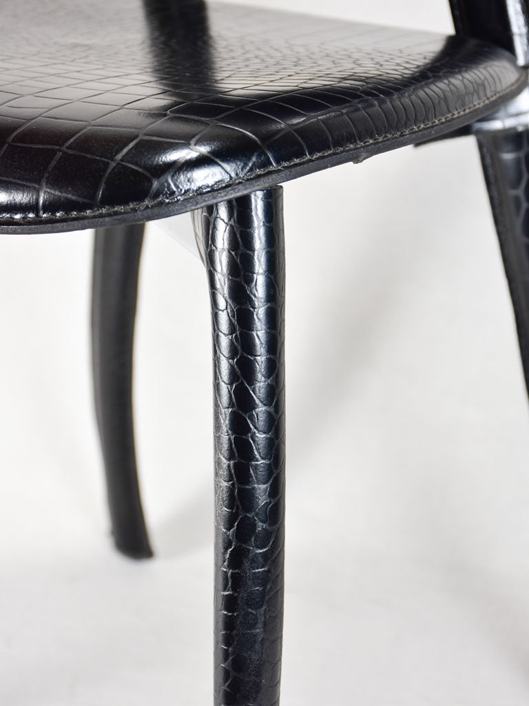Vintage black leather chairs with crocodile pattern
