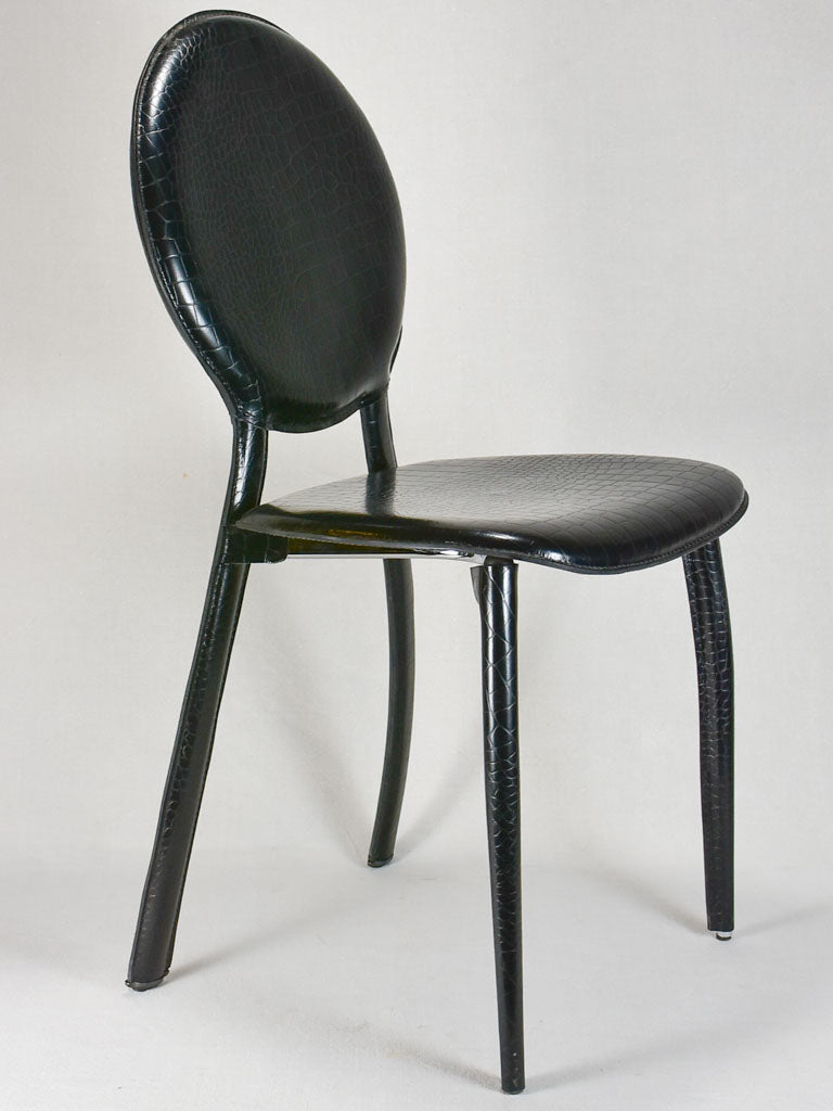 Vintage black leather chairs with crocodile pattern