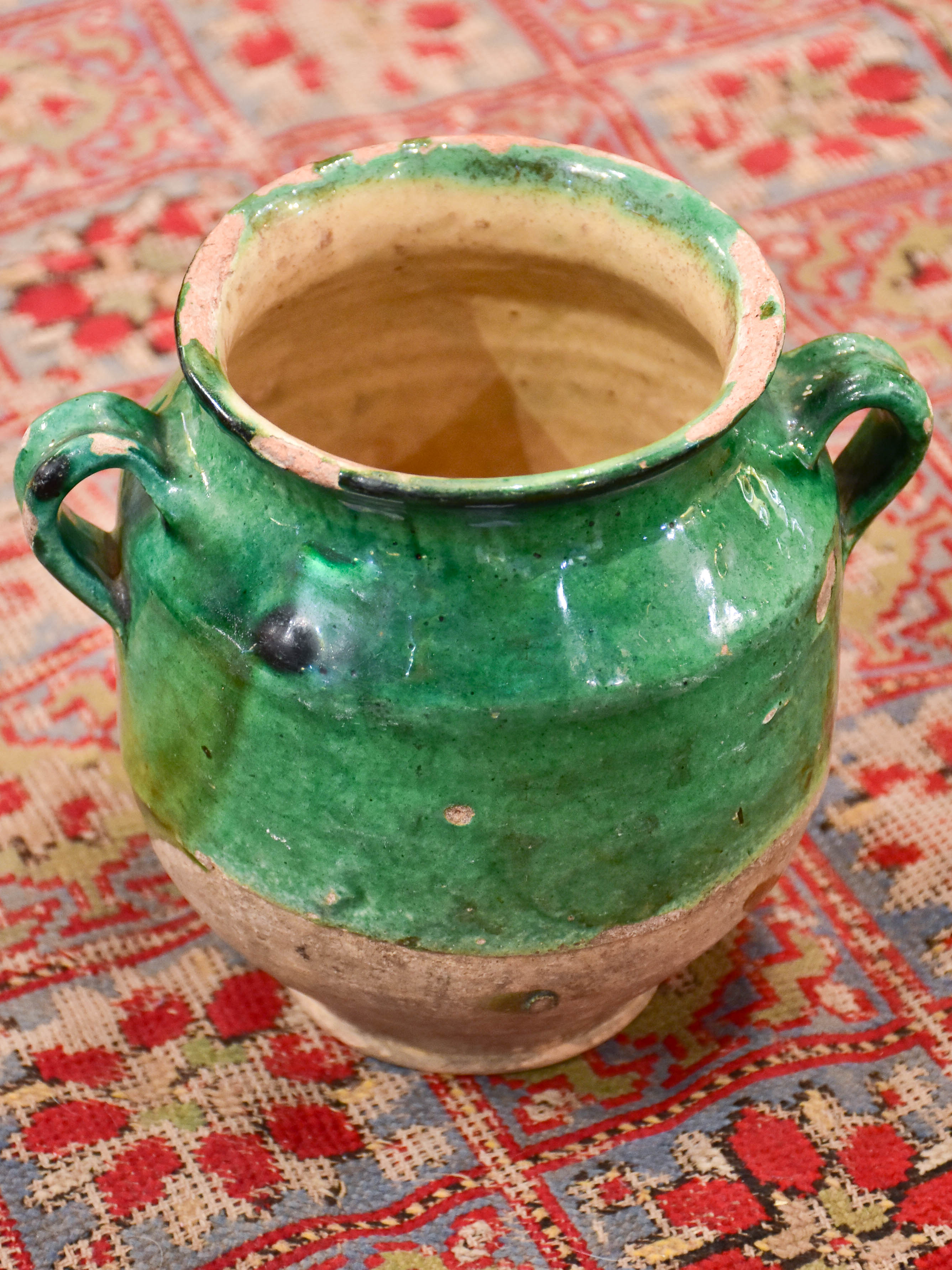 Antique French confit pot with green glaze