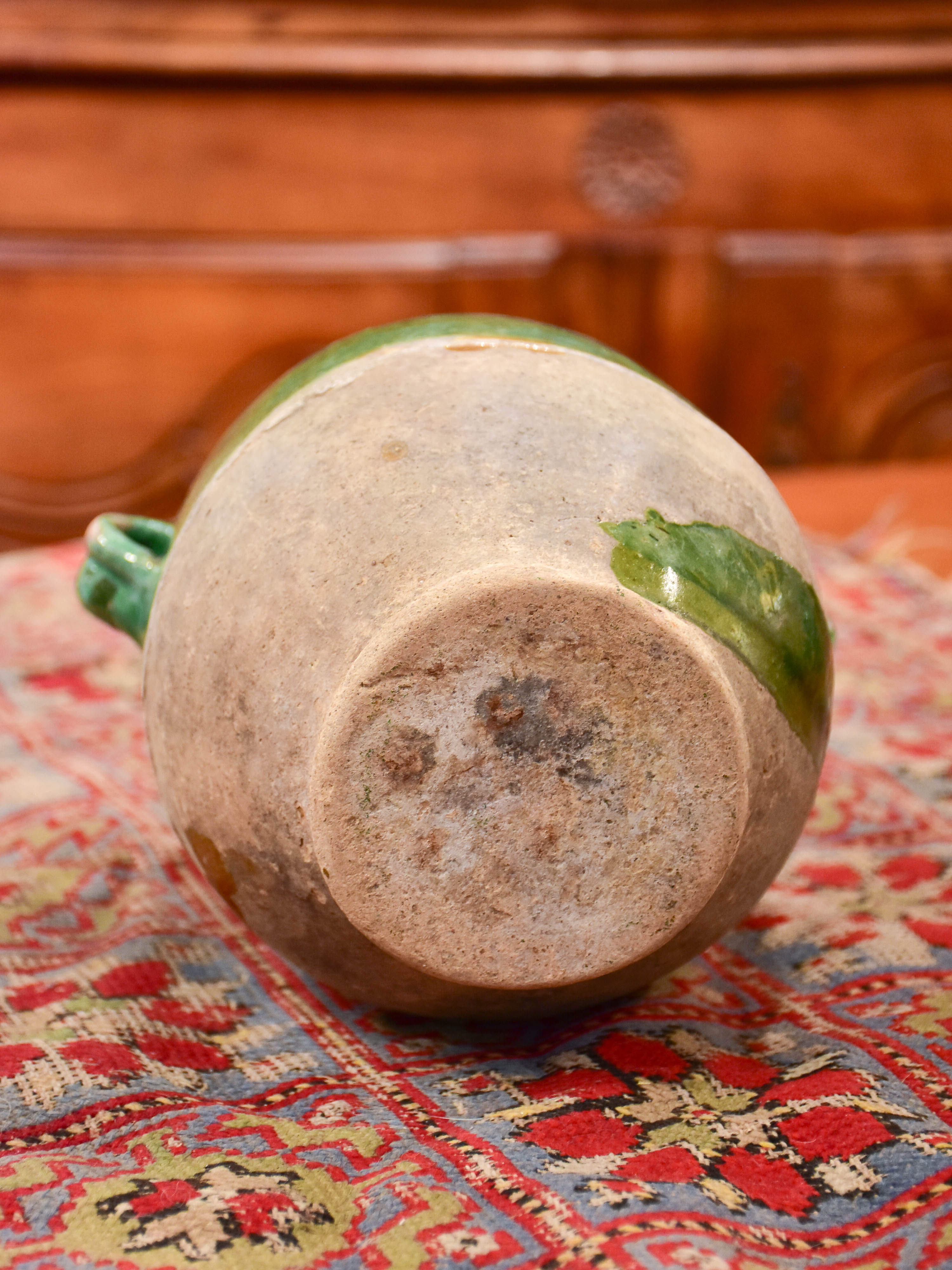 Antique French confit pot with green glaze