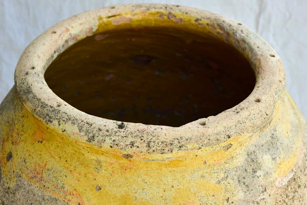 18th century Biot olive jar stamped and with holes around rim from wooden lid 31½"
