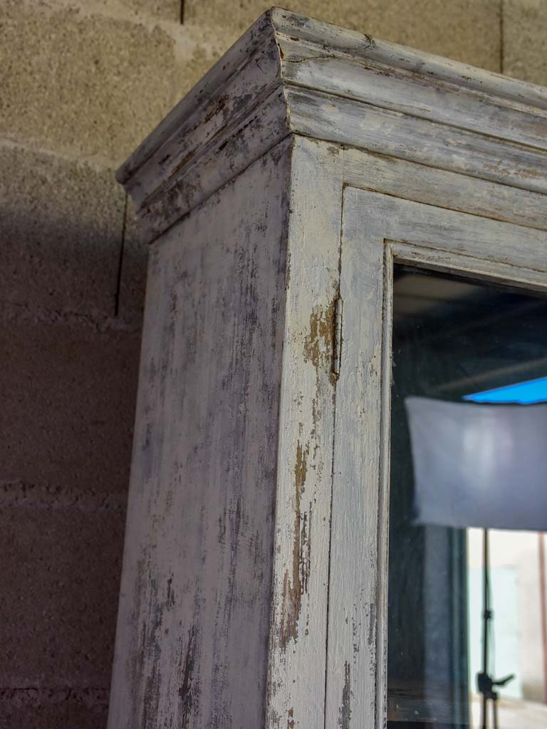 Late 19th Century French glass door cabinet / vitrine with grey and teal patina