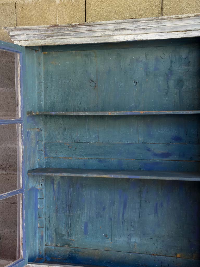 Late 19th Century French glass door cabinet / vitrine with grey and teal patina