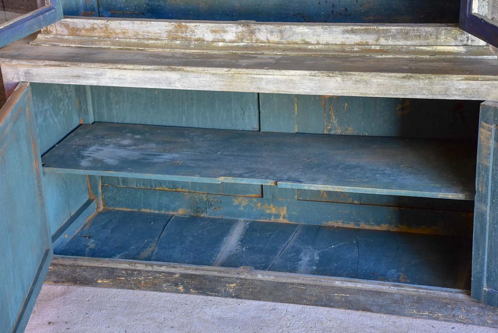 Late 19th Century French glass door cabinet / vitrine with grey and teal patina