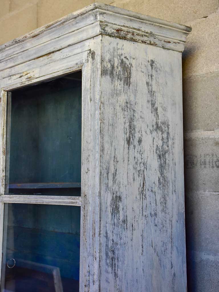 Late 19th Century French glass door cabinet / vitrine with grey and teal patina