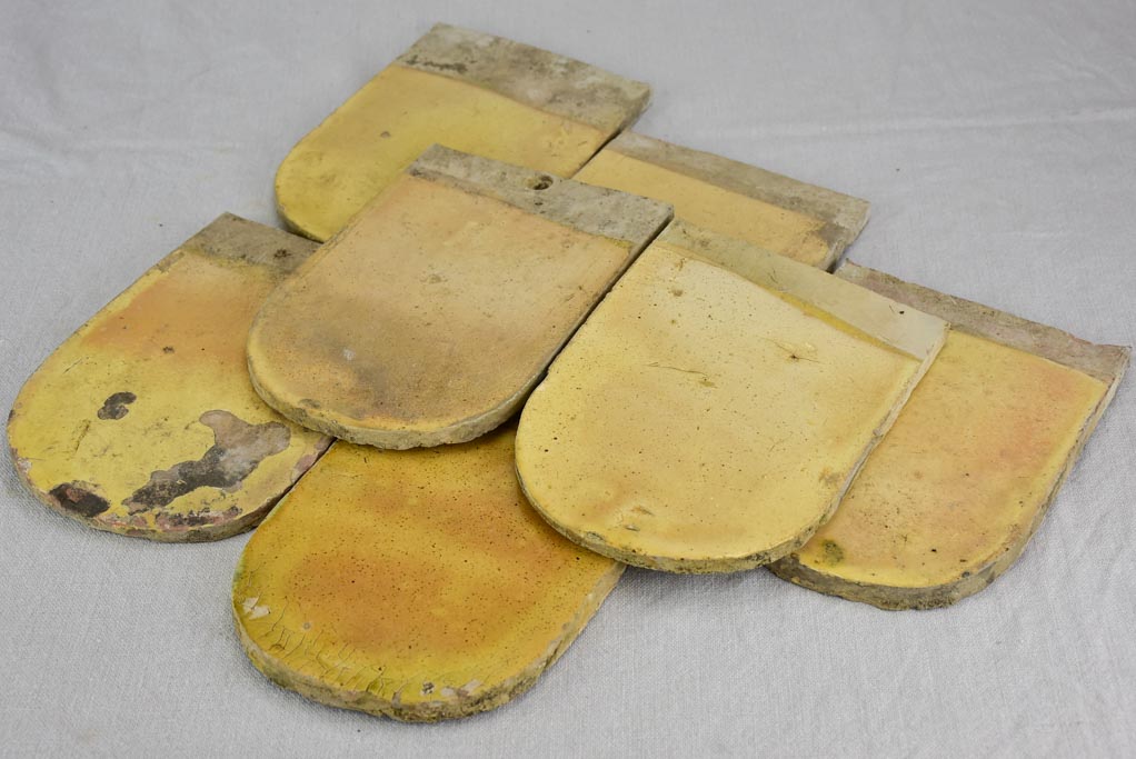Collection of SIX antique French glazed roof tiles from Burgundy 9"