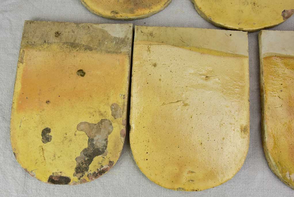 Collection of SIX antique French glazed roof tiles from Burgundy 9"