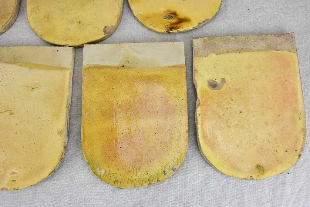 Collection of SIX antique French glazed roof tiles from Burgundy 9"
