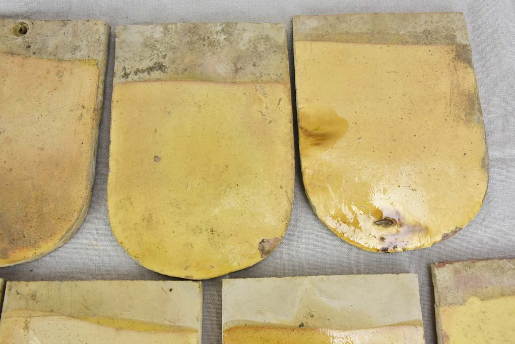 Collection of SIX antique French glazed roof tiles from Burgundy 9"